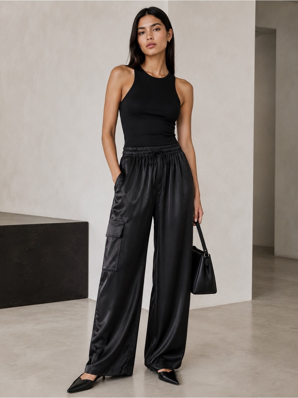 New without tags: Zara Flowing Satin Cargo Pants ~Size small